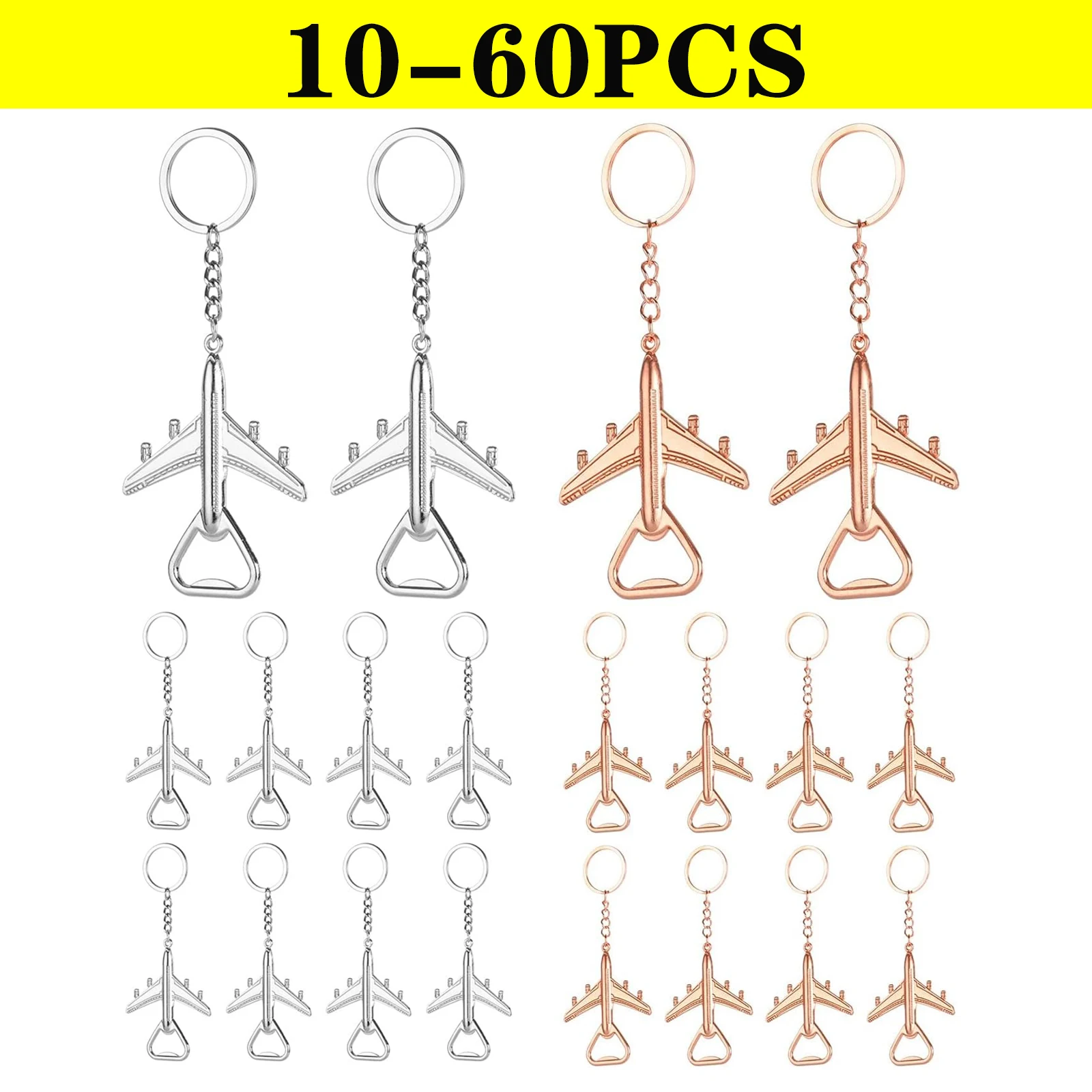10-60PCS Airplane Metal Bottle Opener For Wedding Favor And Gift Guests Keychain Baby Shower Baptism Return Gift