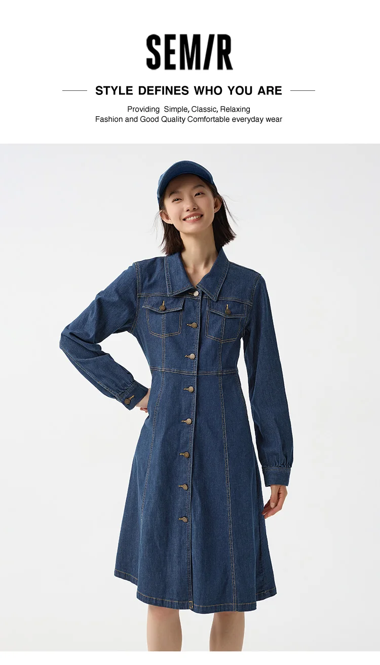 Denim Dress Women With Shawl Mid-length Dress Workwear Style in Spring