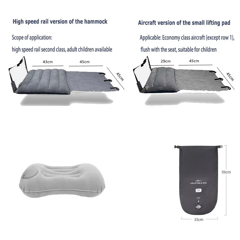 Comfort Car Footrest Hammock Airplane Hammock Travel Cot With Pillow Inflatable Foot Rest Plane Car Travel Accessory