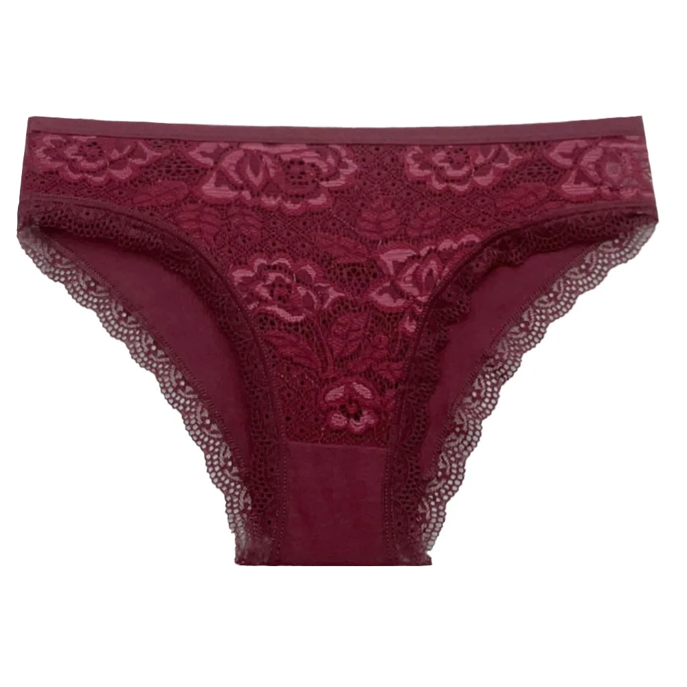 5 PCS/Set New Arrival Sexy Low-rise Underwear Soft Underpants Solid Color Lace Transparent Women Cotton Briefs Ladies Panties 4