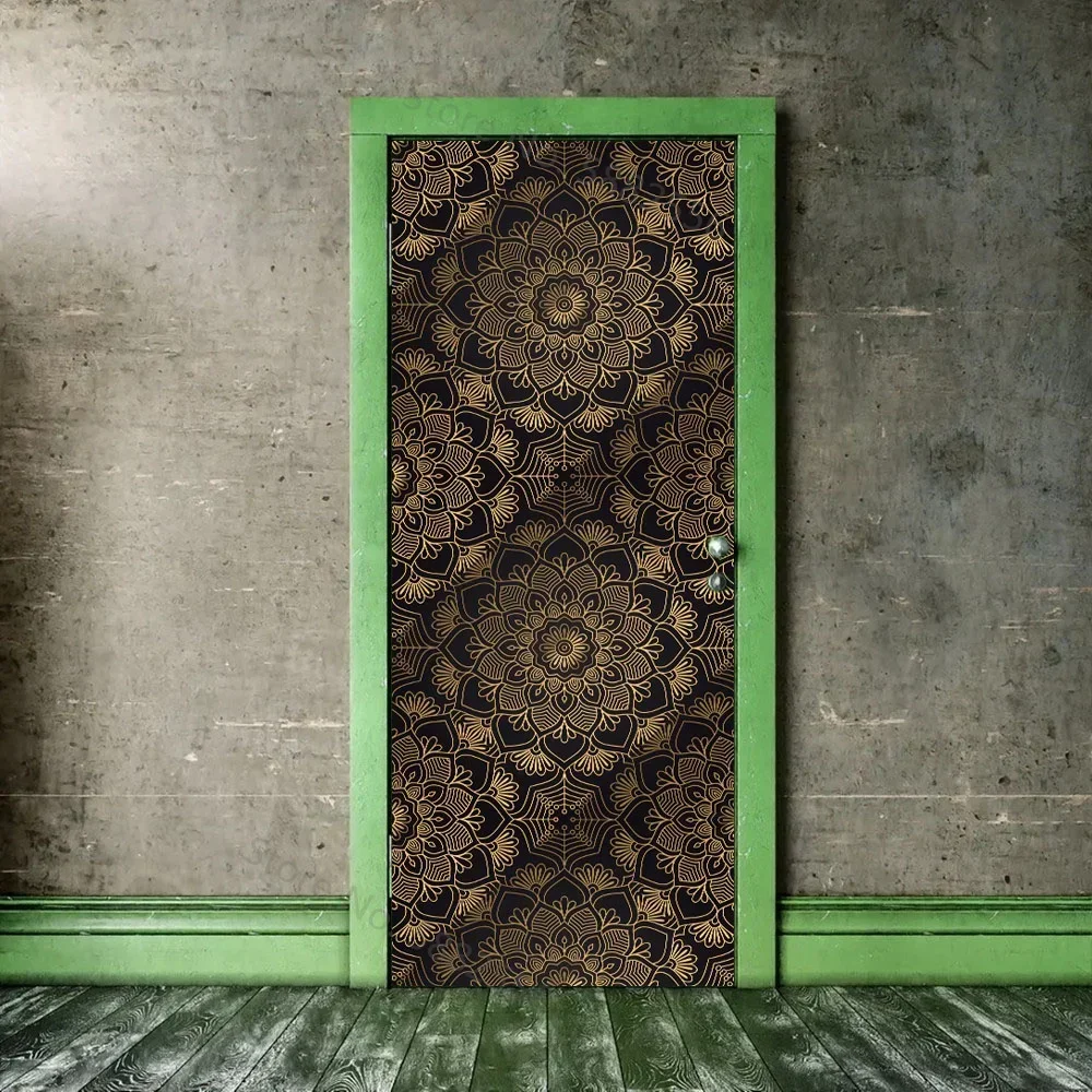 골든 플라워 비닐 장식 도어, 자체 접착 3D 패널 문짝 스티커, 달 연인 포옹 풍경, 가정용 오토콜란트 벽화