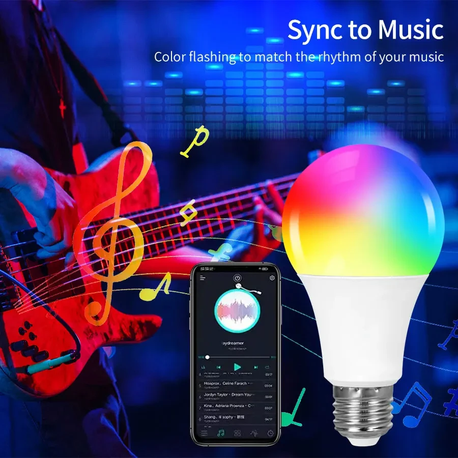 Smart Led Bulbs E27 Tuya Smart Life Bluetooth App Control 220V 110V RGB Lights Home Decoration Spotlight