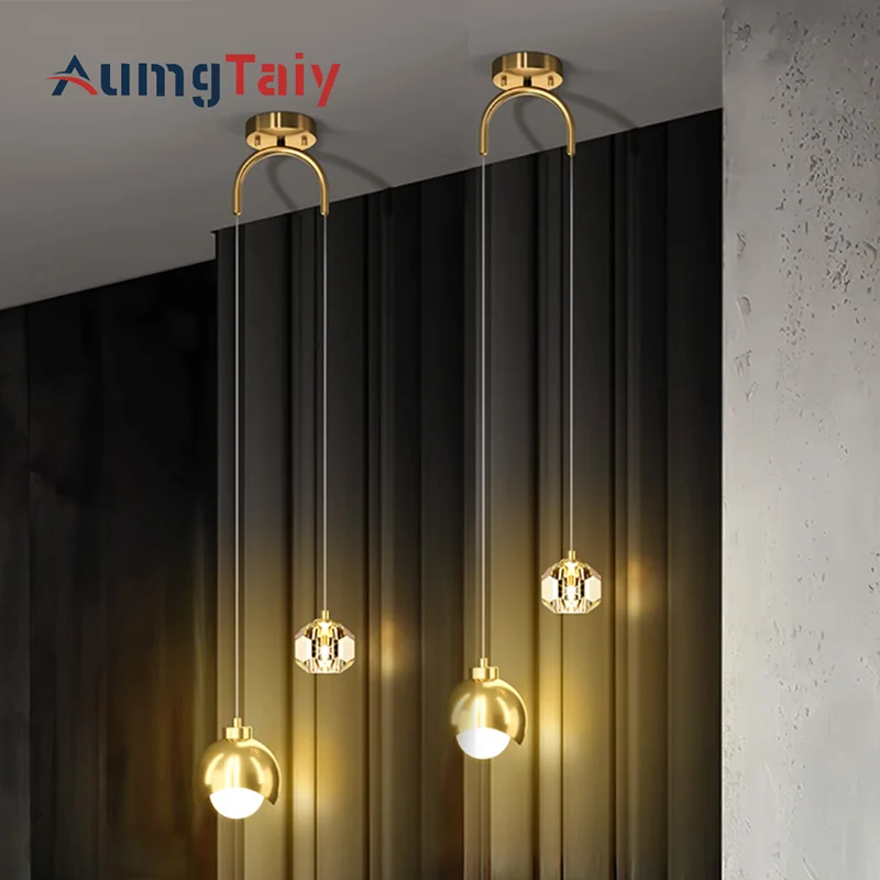 Nordic LED Pendant Lights Crystal Ball Hanging Lamp Indoor Lighting for Home Living Dining Bedroom Kitchen Bathroom Decoration