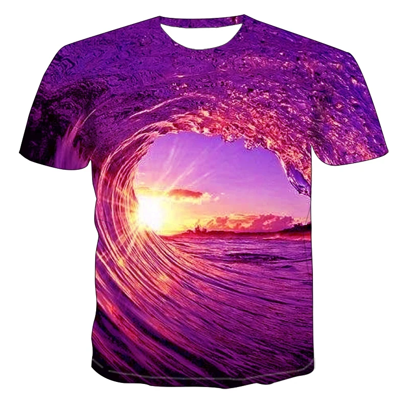 

2023 Boys and Girls 3D Printed Wave Pattern Summer Short Sleeve Round Neck Fashion Casual Top Children's T-shirt
