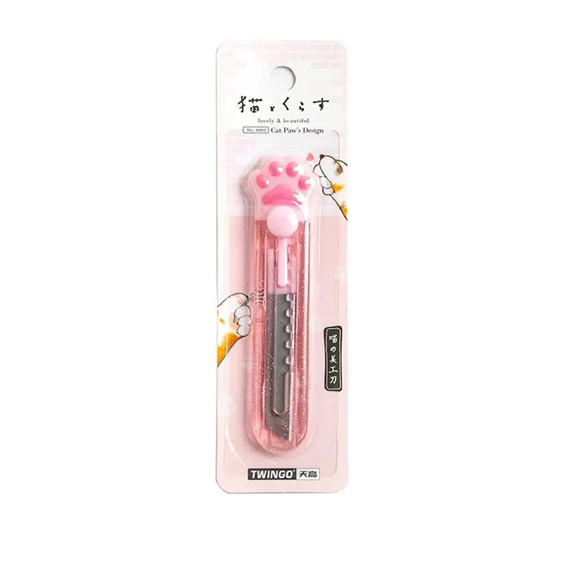 Correction Tape Scissors Utility Knife Ruler Cute Cat Paw Stationery Set Kawaii School Supplies for Cat Lovers 4 Pcs stationery set