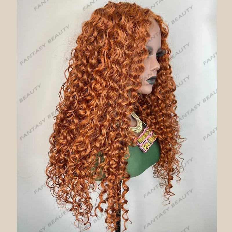360 Color Ginger Orange Brown Natural Loose Curly Synthetic Hair Wigs for Black Women Glueless Long 13x4 Lace Front Wigs Daily