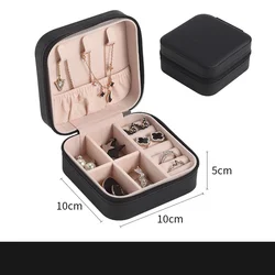 Compact Leather Travel Jewelry Organizer - Portable Storage Case for Earrings, Necklaces, and Rings (Black)
