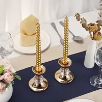2PCS Gold Metal Taper Candlestick Holders Vintage Brass Taper Candle Holders, Metal Crystal Candle Stands Elegant Candlestick 5
