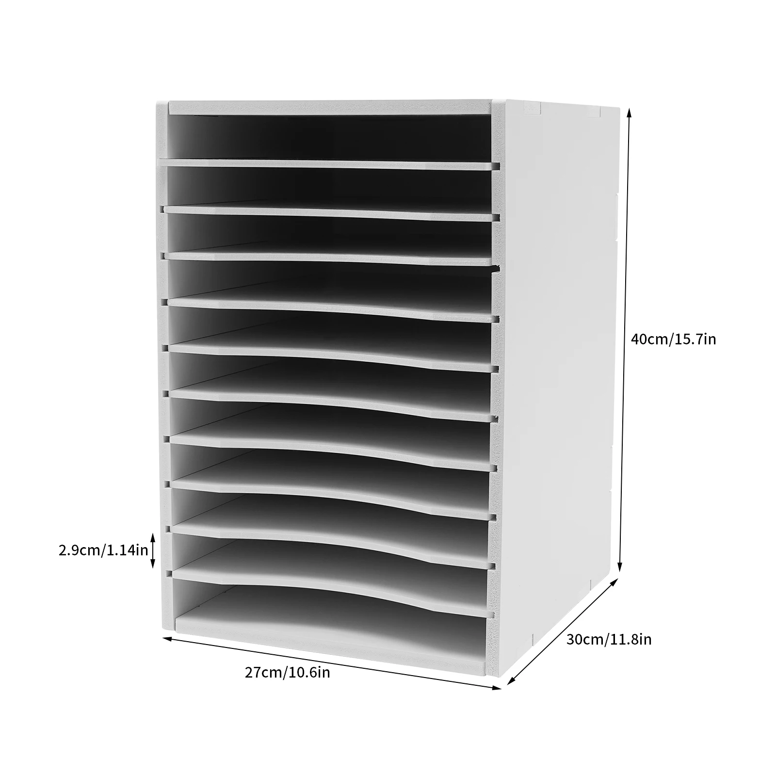 27*30*40cm Vertical Desktop Sorter, 11 Compartment, Letter-size Shelves, Durable Laminate Finish White Load Capacity 60kg
