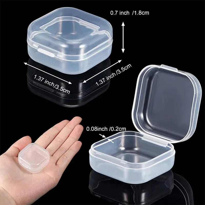 Confezione da 4 piccole scatole di plastica trasparente, mini scatola quadrata, scatola di plastica per riporre perline, tappi per le orecchie e altri piccoli oggetti, 7,5x5x2,1 cm