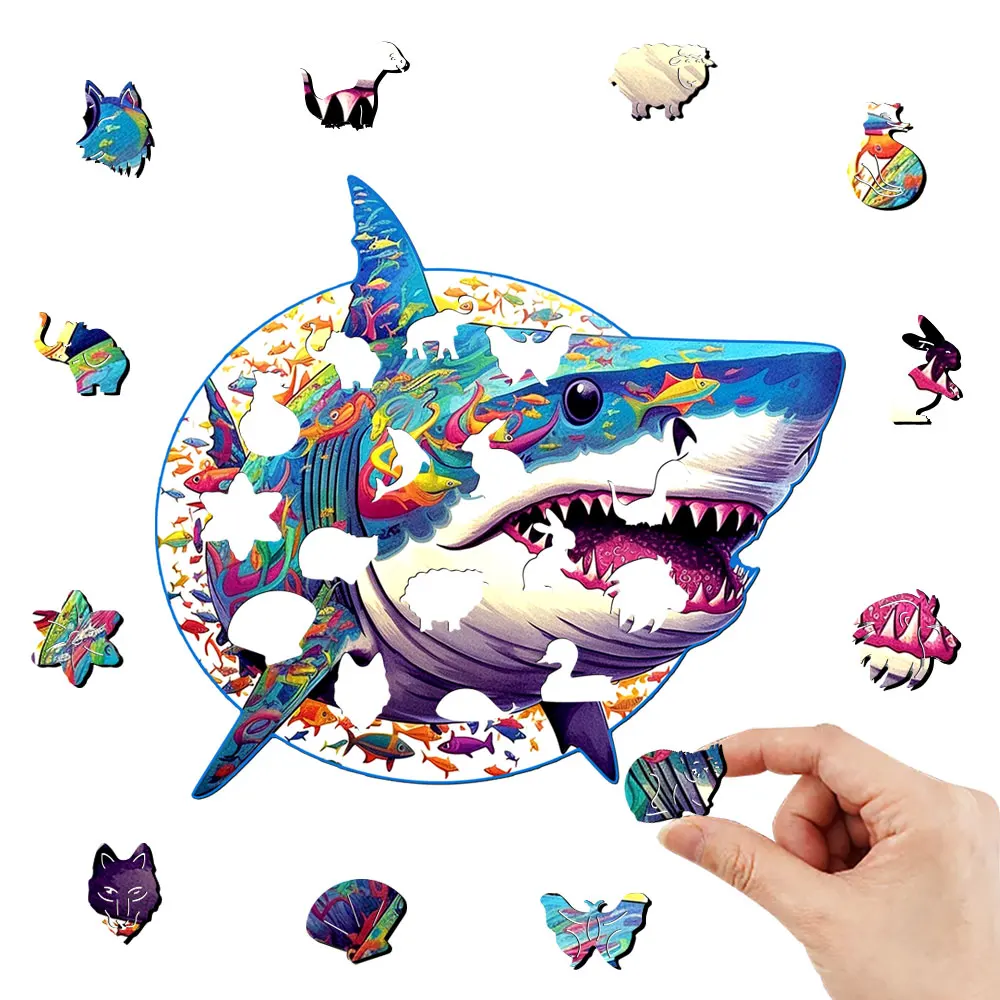 Shark Wooden Puzzle Personalized 3D Puzzle Adult Children's Gift Education Children's Toy Game jigsaw puzzles wooden jigsaw puzzles wooden puzzle toys educational puzzles mini jigsaw puzzle