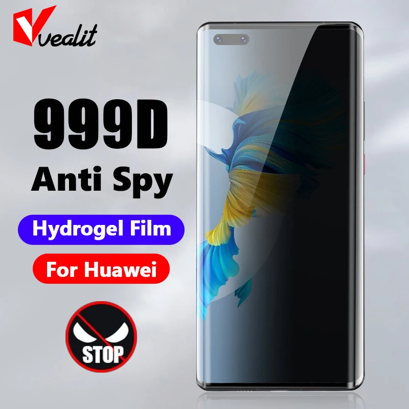 

999D Full Curved Privacy Hydrogel Film for Huawei P50 P40 P30 Nova 8 9 Pro Anti Spy Screen Protector Mate 40 ER 30 20 Not Glass