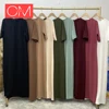 Ramadan Round Neck Under Abaya Short Sleeve Soft Inner Slip Dress Islamic Fashion Dress Wrinkle Crepe Robe Turkey Style