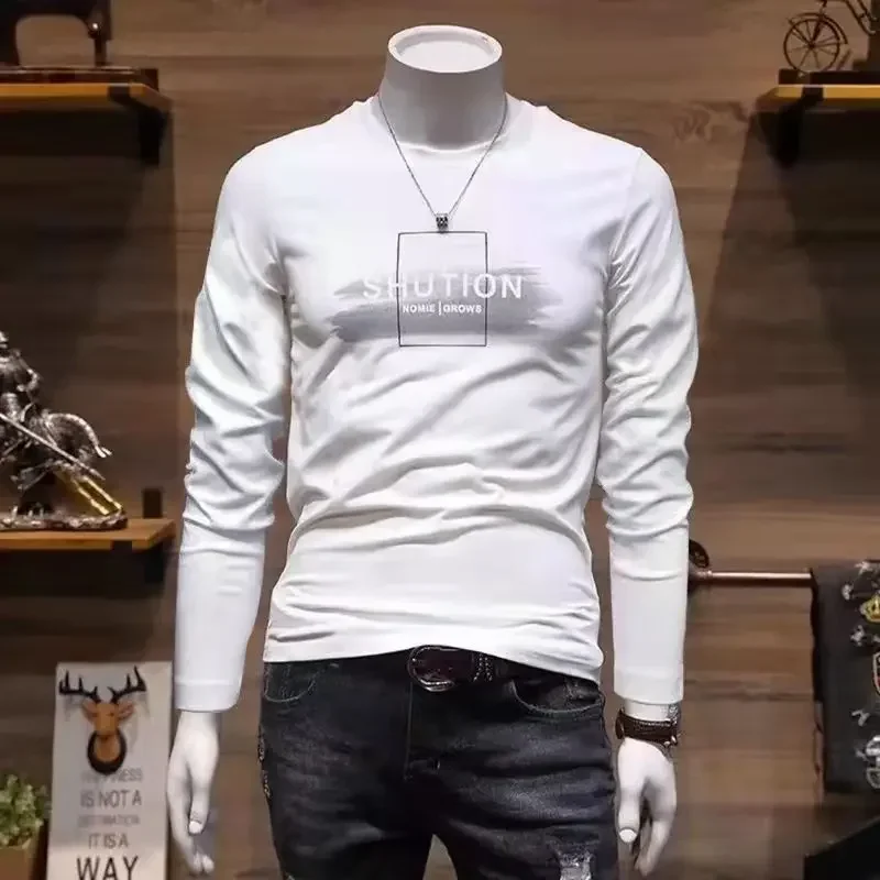 thumbnail image 1 of Camiseta de talla grande para hombre, ropa ajustada de gran tamaño con estampado, cuello redondo ajustado y citas de estilo coreano, camiseta emo informal, 1 of 5