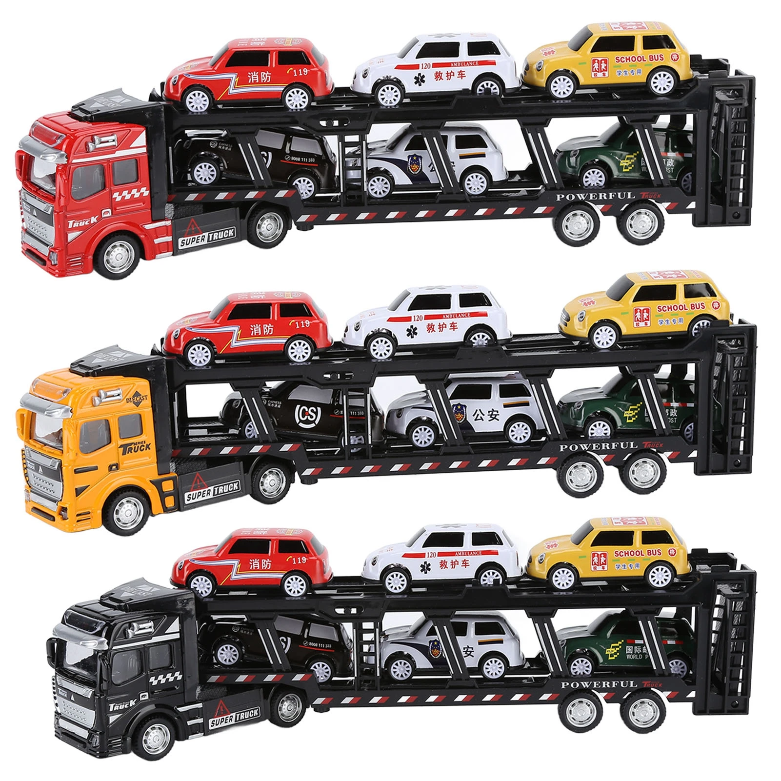 Carrier Truck Toy Model Alloy Detachable Semi-trailer Model With Mini 6 Cars Kids Transport Truck Toy Gift For 3+ Children