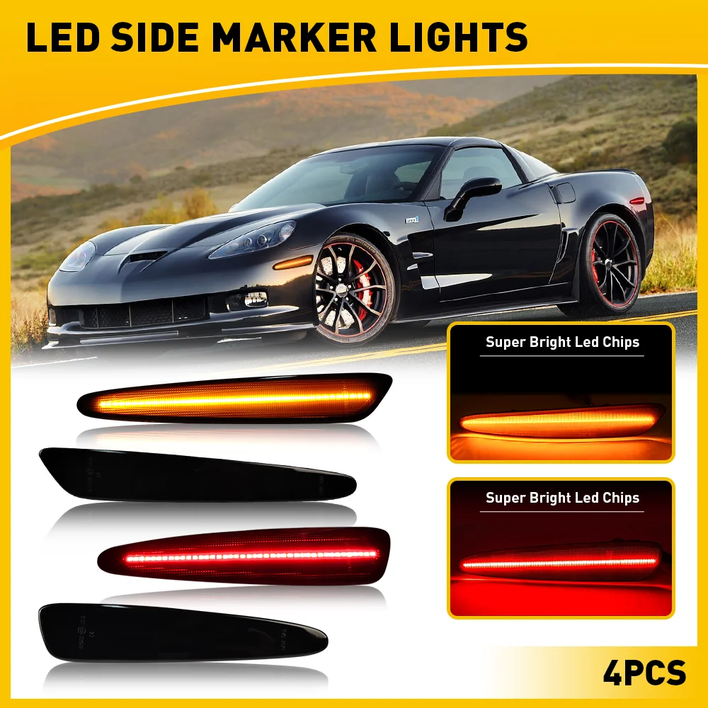 4pcs Led Side Marker Lights For Chevrolet Corvette C6 2005 2006 2007 2008 2009 2010 2011 2012