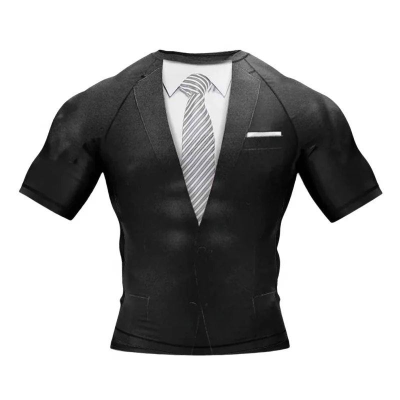 Tuxedo Surf Clothing Bjj Mma Men Rash Guard Short Sleeve Diving T-Shirt Tight Swimwear Summer Beach Compression Shirt Men sports apparel mens t shirt