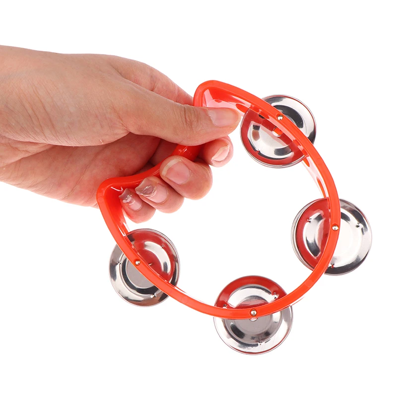 Kindergarten Hand-held Tambourine Metal Bells Plastic Rattle Ball Percussion KTV Party Kids Game Toy Musical Instrument hand tambourine