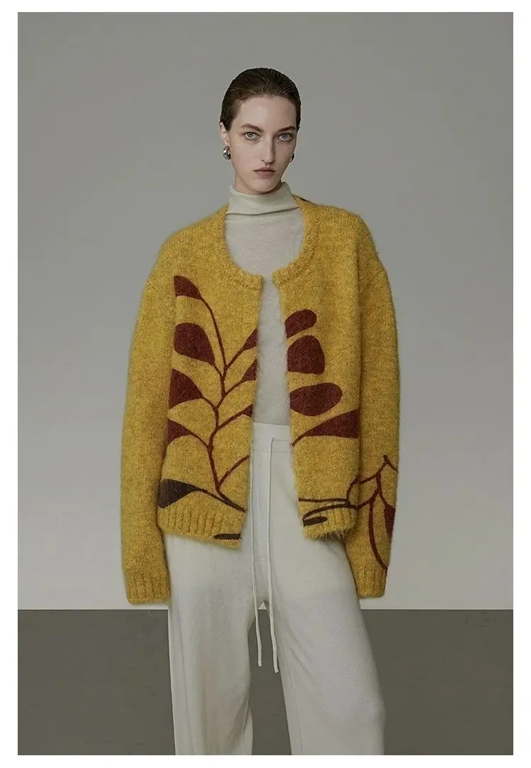 

Cardigan New Chic Autumn Winter Women Print Knitted Thick Long Sleeve Sweater Coat O Neck Loose