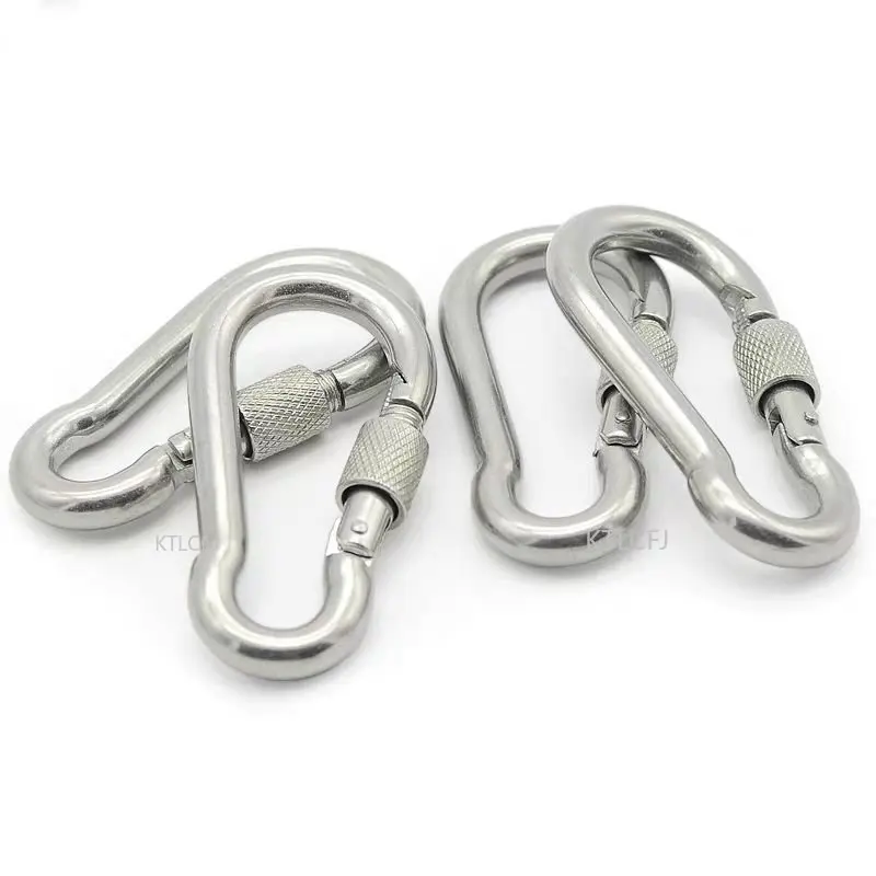 M6/M8/M10 304 Silver Stainless Steel Lock Ring Safety Snap Hook Carabiner Spring Snap Quick Link Outdoor Climbing Gear Equipment