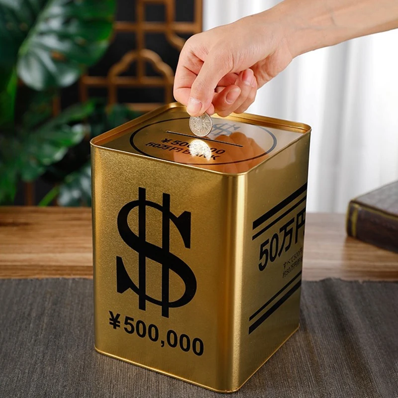 Big Metal Piggy Bank for Adults Children Coin Luxury Gold Money Box Cash Iron Money Organizer Storage Box Saving Challenge Gift 3