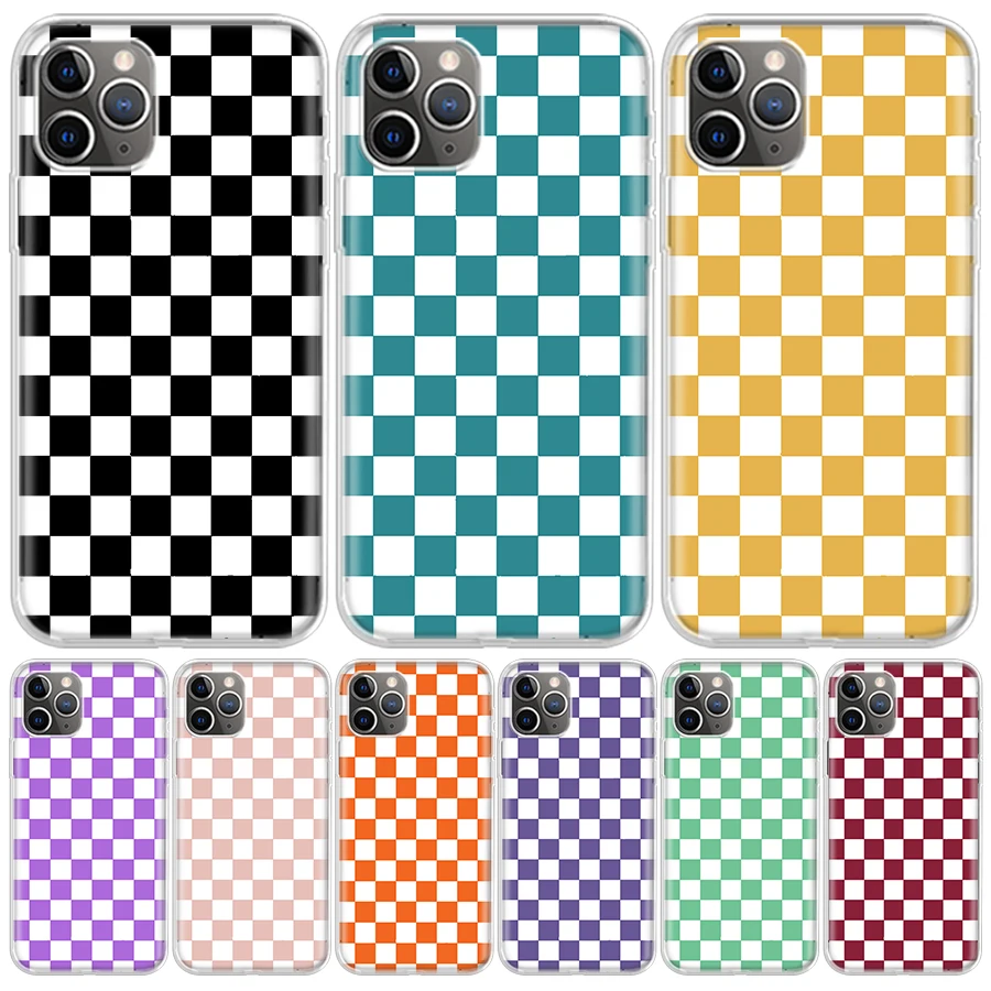 Retro Classic Chess Board Grid Phone Case Per Apple Iphone 15 + 14 13 12 Mini 11 Pro Xs Max Xr X 7 8 6S Plus 5S Se Soft Shel