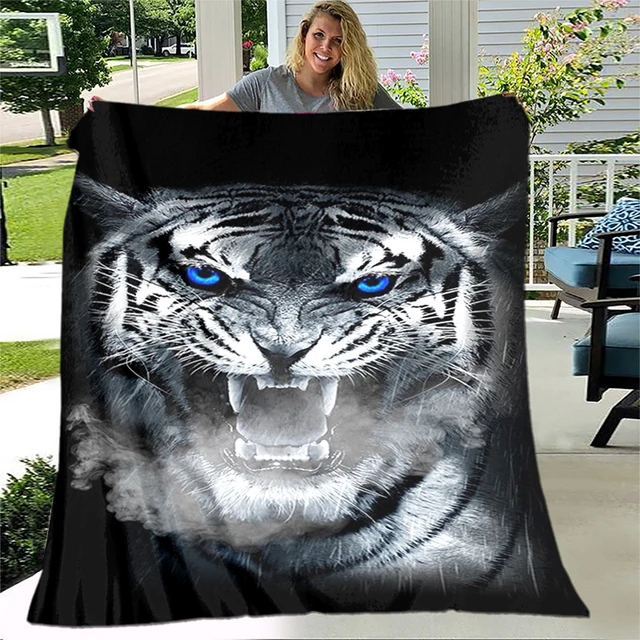 Tiger Animal Printed Oversized Manta Sofa Bed Cover Soft and Hairy Blanket Plaid Soft Warm Flannel Throw Blankets Office Gifts