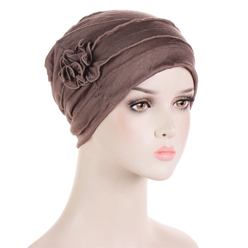 

New Fashion Women Muslim Hijab Flower Decro Turban Cap Beanies Hijab Head Cover Ladies Cap Bandanas Hair Loss Cancer Chemo Cap