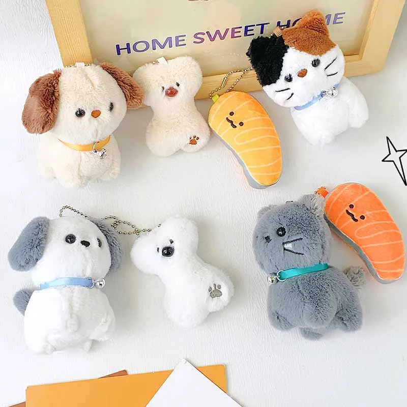 Cartoon Cute Magnetic Puppy Bone Plush Doll Keychain Pendant Creative Couple Backpack Decoration Pendant Doll Gifts 6
