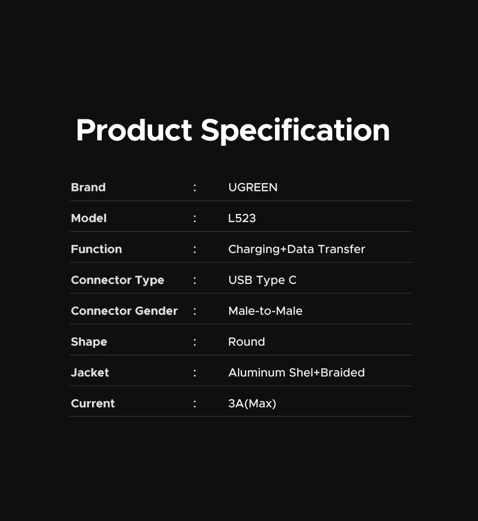 UGREEN PD 60W USB Type C Cable 3A USB-C Fast Charging Code for iPhone 17 16 MacBook Air iPad Samsung Xiaomi Poco Charger Cable
