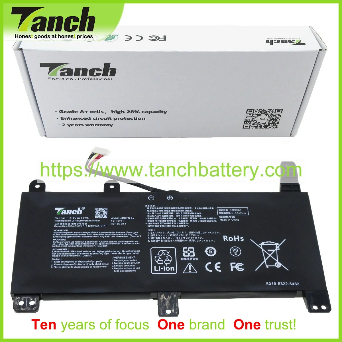 

Tanch Laptop Batteries for ASUS C41N1731-2 0B200-02940000 C41PNJ5 CA436981G G531GW ROG Strix G15 G512LV,15.4V,4 cell
