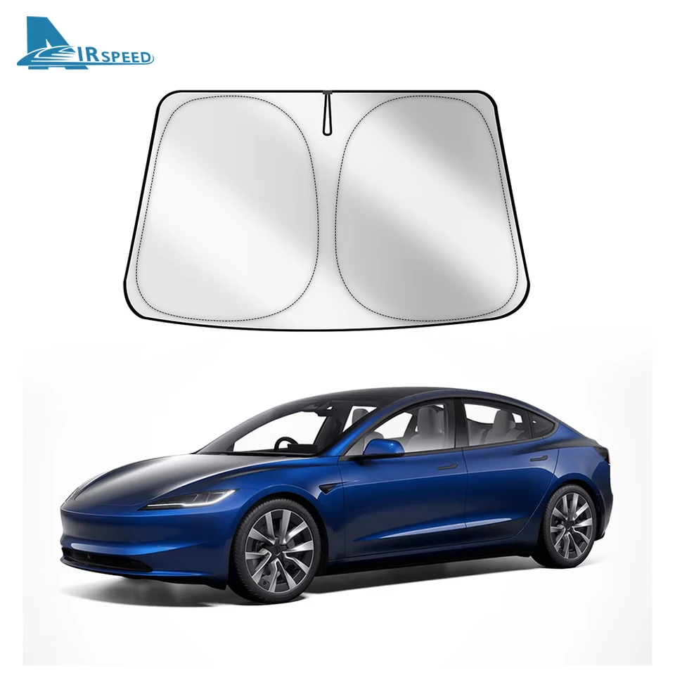 Parasol Para Tesla Model 3 Highland 2024-2025 | Protector Térmico Y UV Para Parabrisas | Accesorio Interior Fácil De Poner Y Quitar (color Plata/negro)