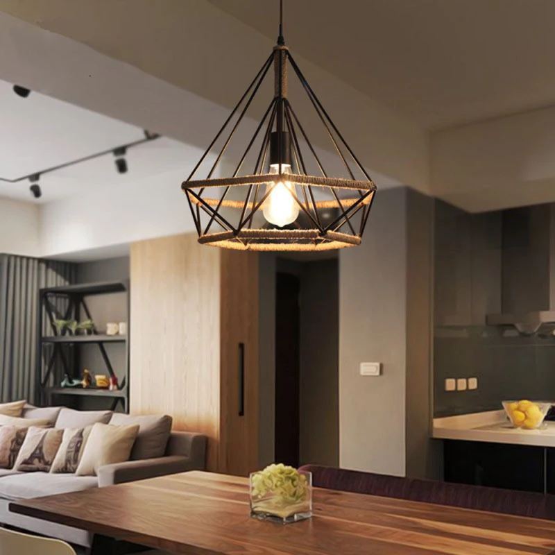 

Подвесные светильники в стиле ретро, потолочный светильник в стиле пирамиды, пеньковая веревка для спальни, гостиной, кафе, столовой, Диаметр 25 см