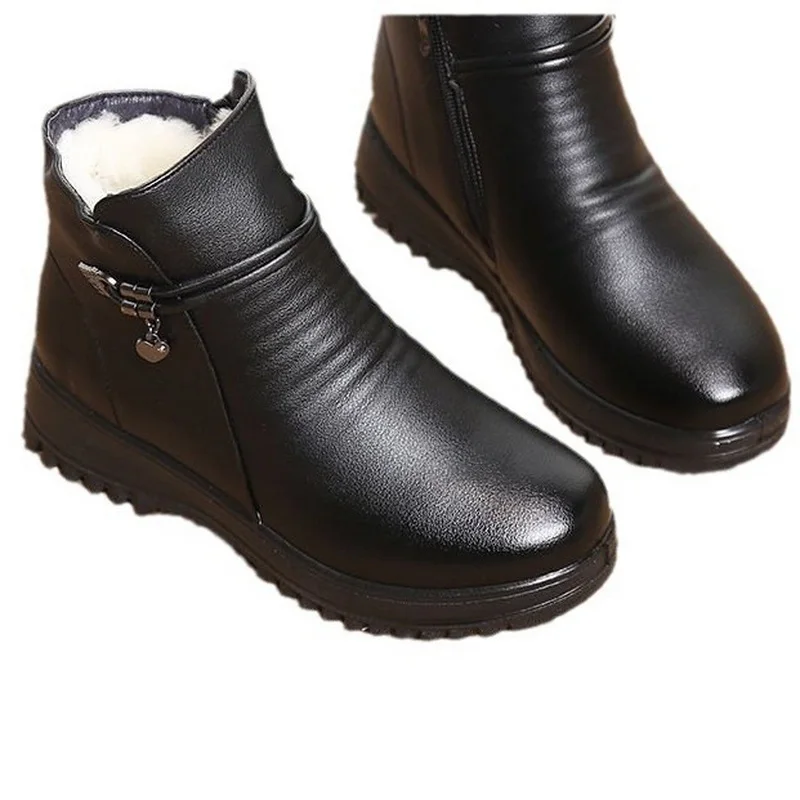 Cold Resistance -30℃ Women Snow Boots With Thick Plush Female Antiskid Winter Leather Shoes Size 35-40