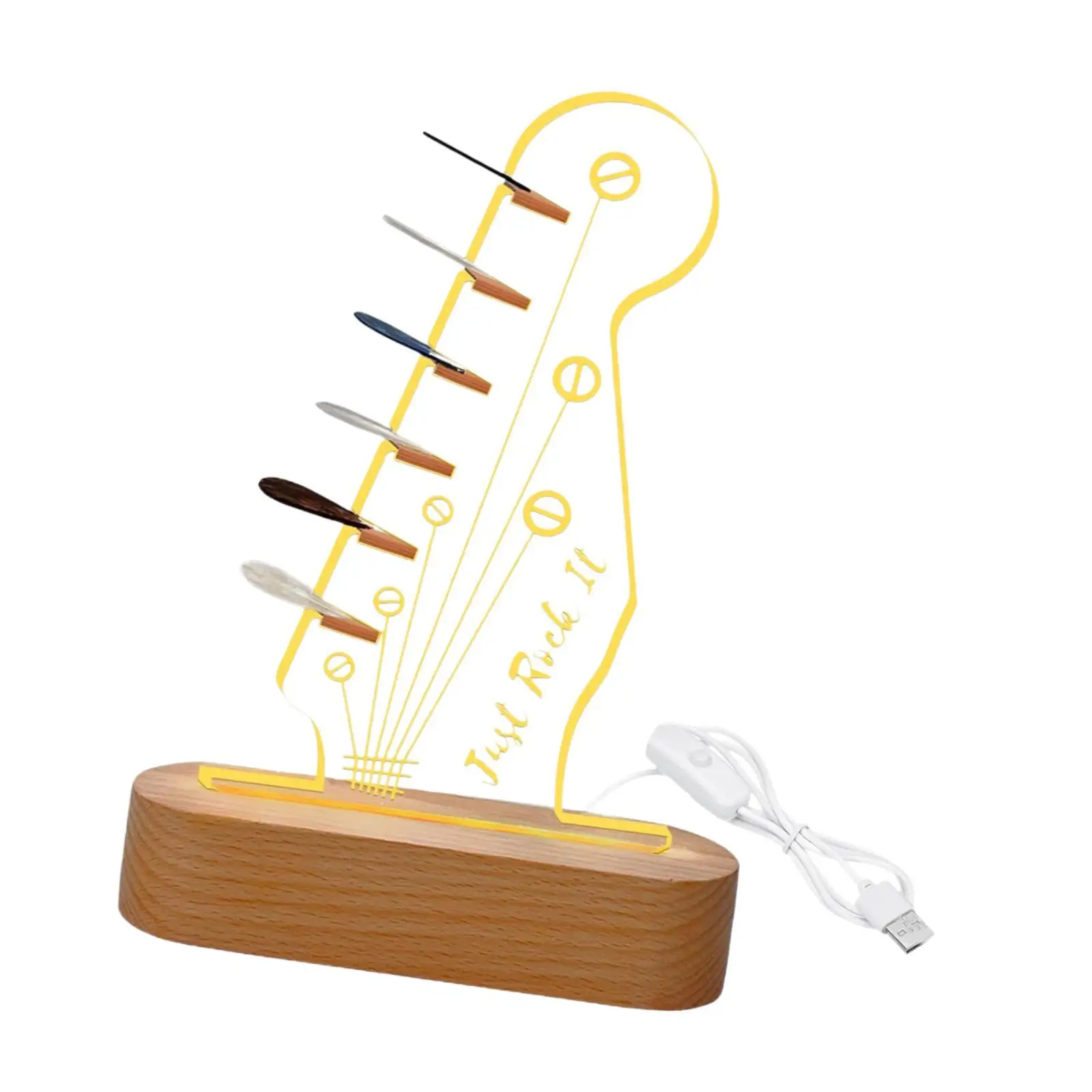 Light up Guitar Pick Holder Practical Music Gift Guitarists with Wooden Base