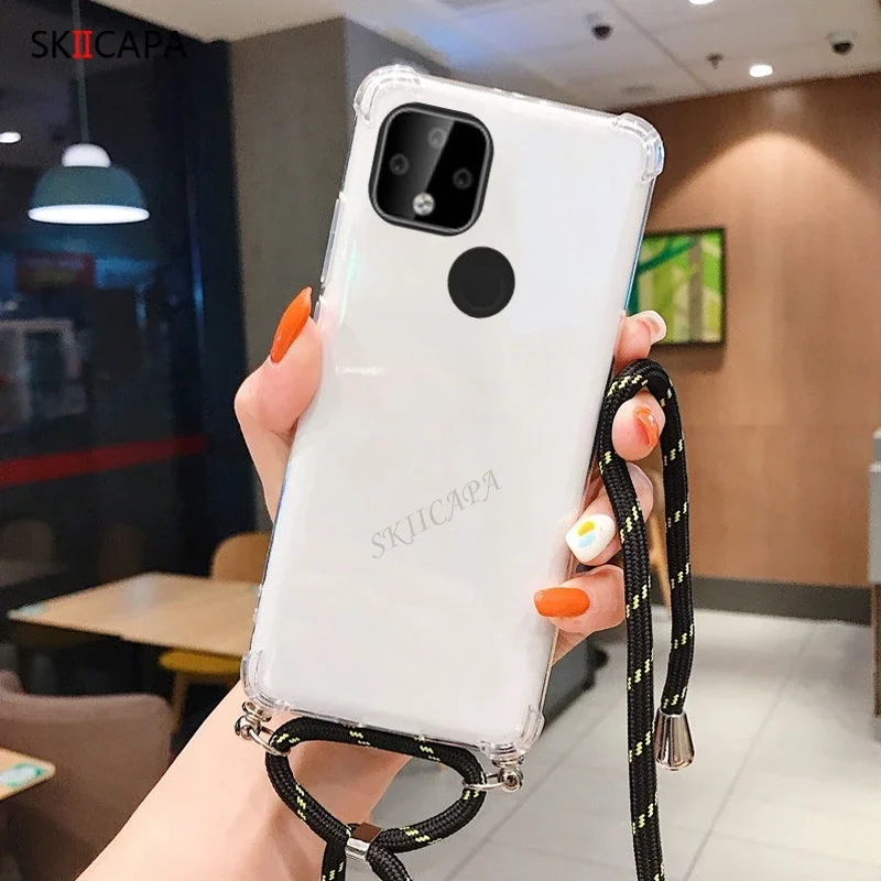 Shockproof Silicone Crossbody Case with Strap - Transparent Cover