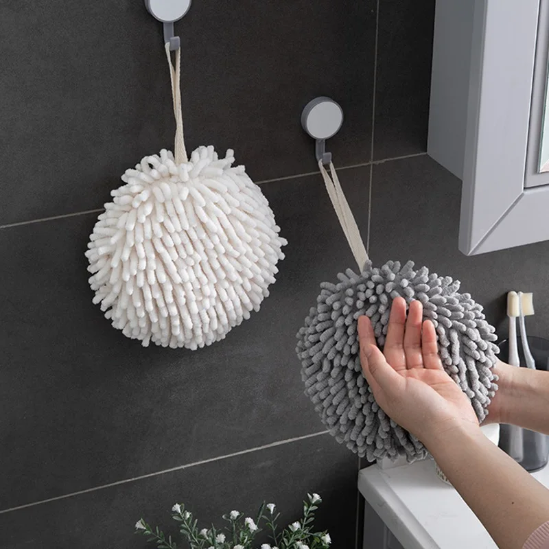 

Chenille Hand Towels Kitchen Bathroom Hand Towel Ball with Hanging Loops Quick Dry Soft Absorbent Microfiber Towels