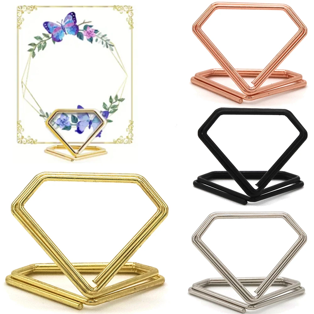 Diamond Shape Metal Memo Holder Table Placecard Holder Photo Clip Card Display Stand Wedding Table Number Stands 10pcs