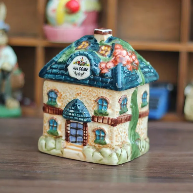 

Vintage ceramic house Sculpture, Jewelry Box, Home Decor Crafts, Room Decoration, room cute Ornament candy jar