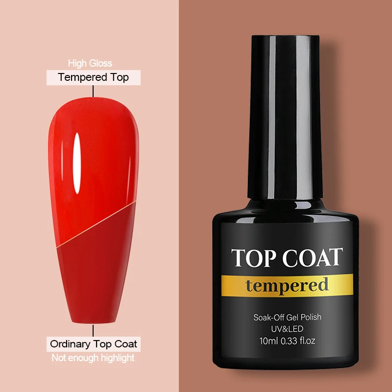 10ml Tempered Top Coat No Wipe Gel Polish Nail Art Design Soak Off UV Matte Top Gel Nail Polish Top Coat Base Coat Manicure