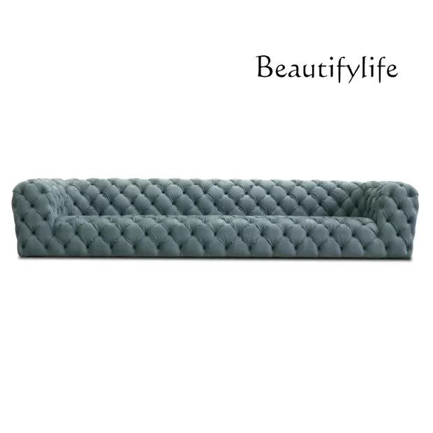 

American-Style Light Luxury Full Pull Buckle Velvet Fabric Living Room B & B Italian Nordic Haze Blue Sofa Combination