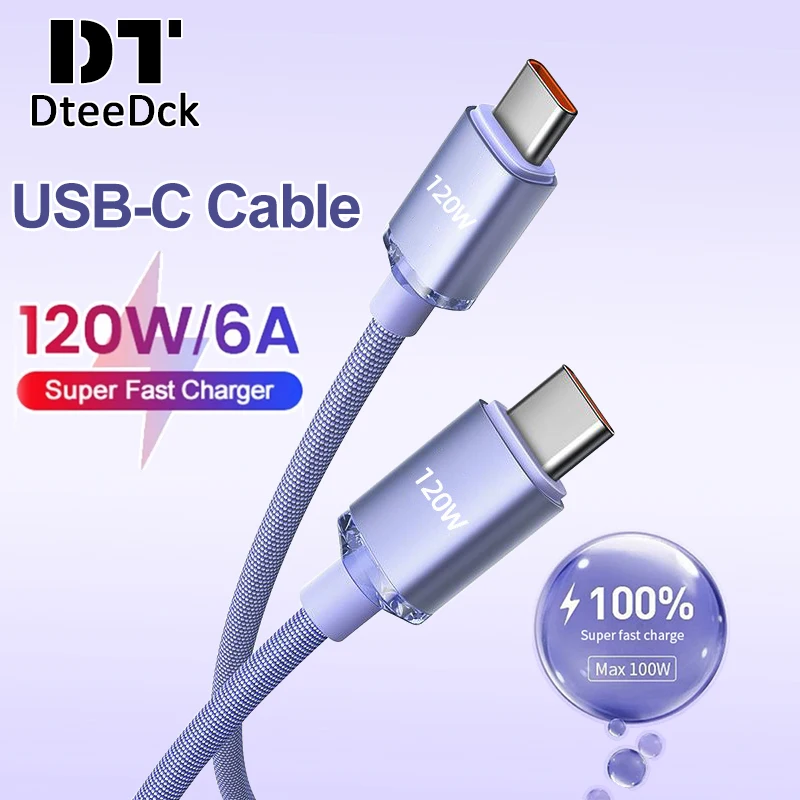 

120W PD USB-C Cable Super Fast Charger Cord Type C to Type C Cable 6A Phone Charger For iPhone 15 Pro Max Samsung Huawei Data Co
