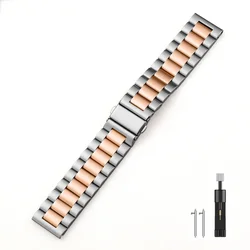 Premium Stainless Steel Metal Strap Bracelet - 22mm Adjustable Watch Band in Silver for 22mm Watch Strap (Silver rose gold)