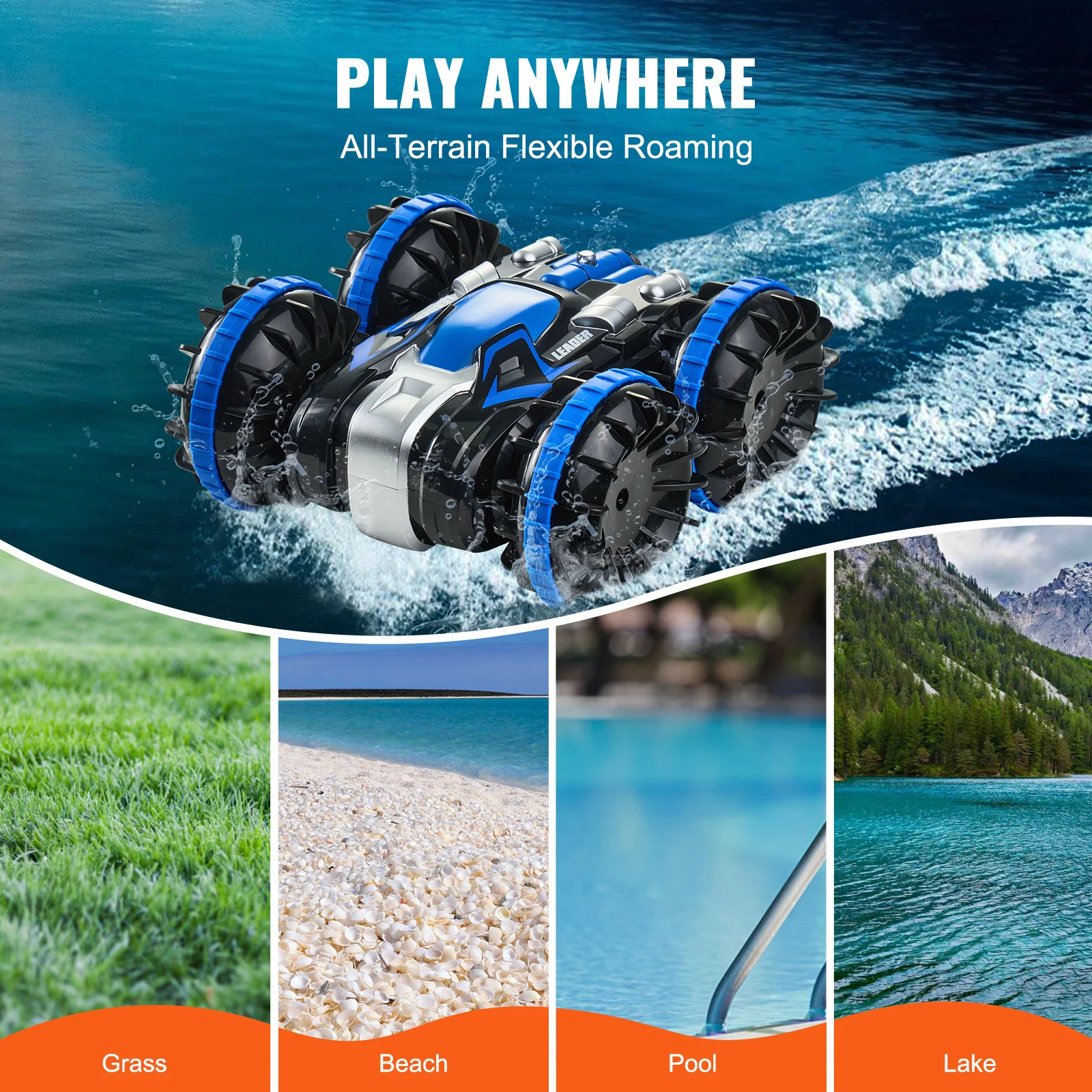 VEVOR Amphibious RC Car Boat 2.4GHz 12 km/h Electric Remote Control 360° Rotating Stunt Car Water Beach Pool Toys Boys Gifts 4