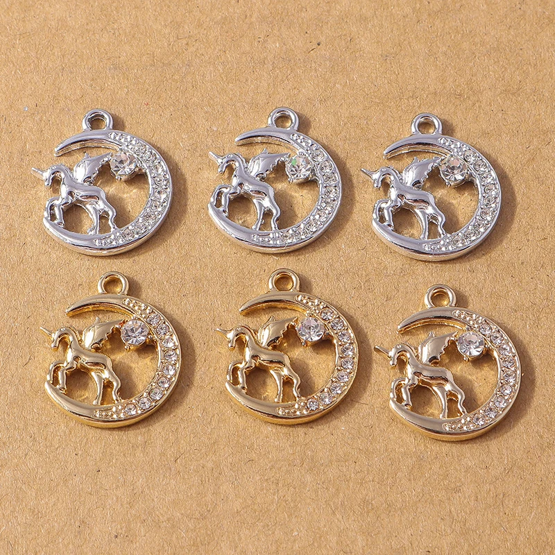 10 Stück 18 x 20 mm zarte Kristall-Mondpferd-Anhänger für DIY-Ohrringe, Halsketten, Schmuckherstellung, Zubehör