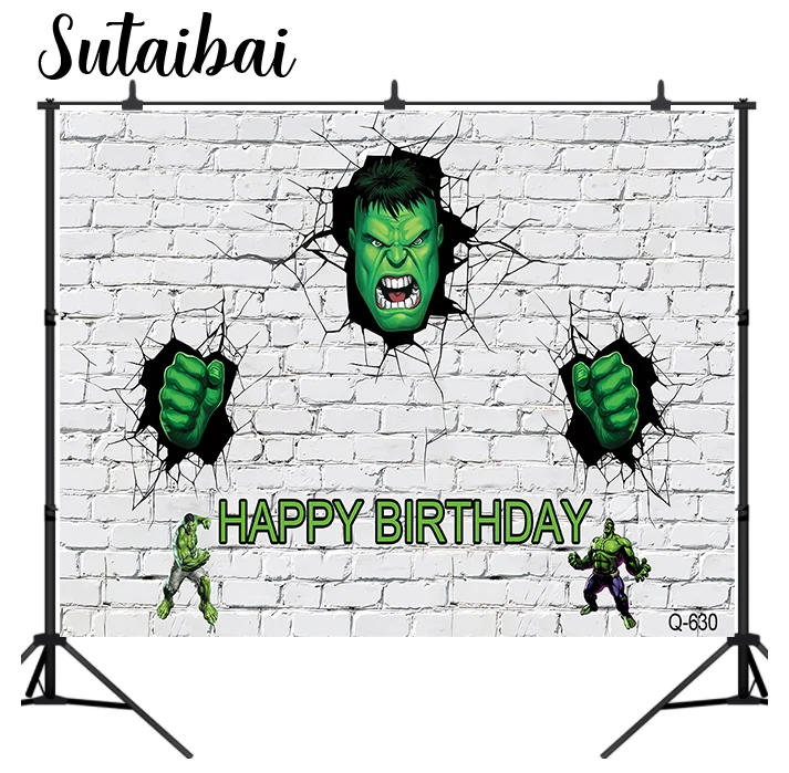 

White Brick Wall Backdrop for Hulk Theme Birthday Party Hulk Superhero Theme Baby Shower Banner for Birthday Party Decoration