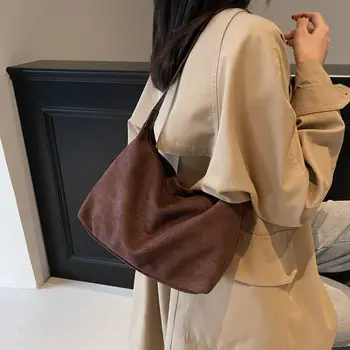 Borsa a Spalla Casual in Pelle Scamosciata Grande Capacità Stile Coreano Tinta Unita Borsa Hobo da Donna per Vacanze