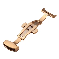 Stainless Steel Butterfly Buckle Folding Clasp - Silver Watchband Accessory - 22mm (B - Rosegold)