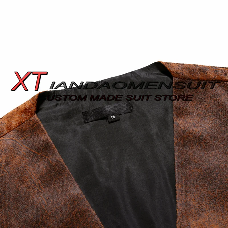 Men\'s Suede Vest Retro Slim Fit Sleeveless Jacket Brown Casual Waistcoat Male Steampunk Vests chaleco hombre
