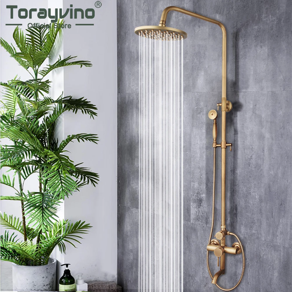 

Torayvino античный латунный смеситель для душа 8 дюймов, ручной душ, распылитель для душа, настенный смеситель для ванны, смеситель для воды, комбинированный комплект
